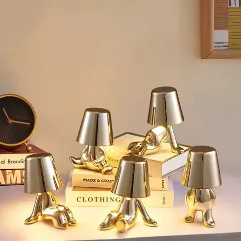 Metallic Lazy Man Character Lamp – Creative Bedside & Desk Light (Rando Design) - Clarify.pk