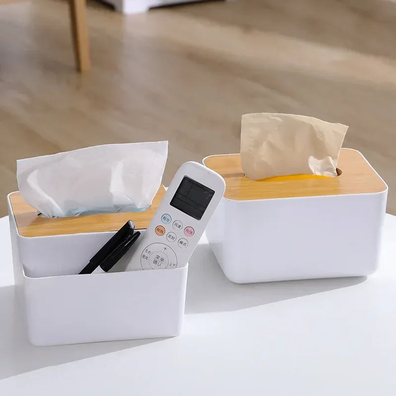 Plastic Tissue Box with Wooden Lid – Modern Home & Office Organizer - Clarify.pk