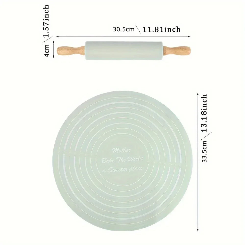 Wooden Rolling Silicone Pin & Baking Mat Set - Clarify.pk