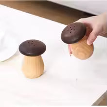 Mushroom-Style Wooden Salt & Pepper Shaker Dispenser