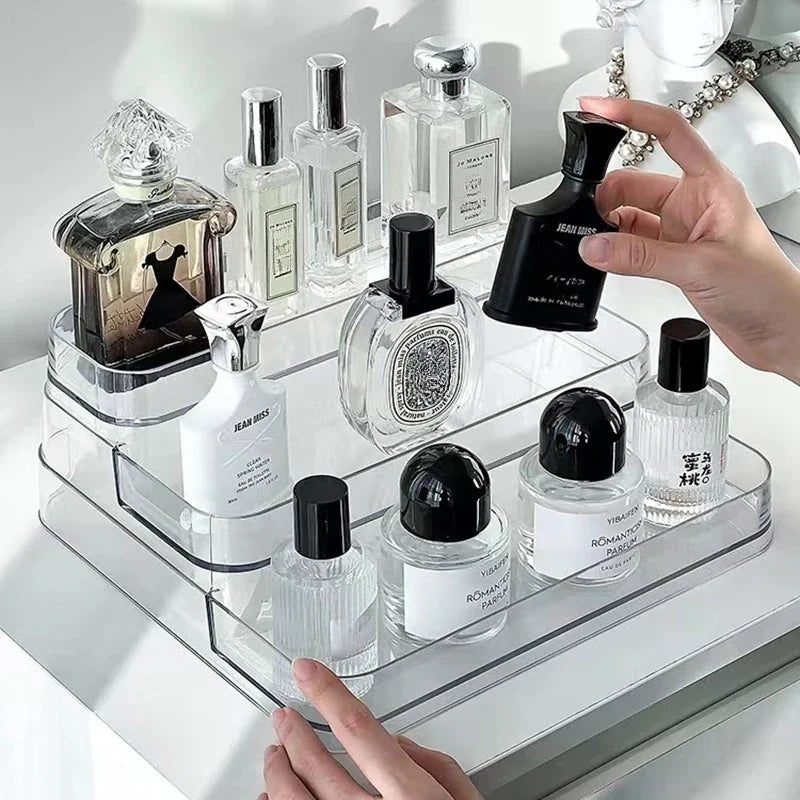 3-Tier Desktop Perfume Organizer and Tray - Luxury Cosmetic Storage Rack