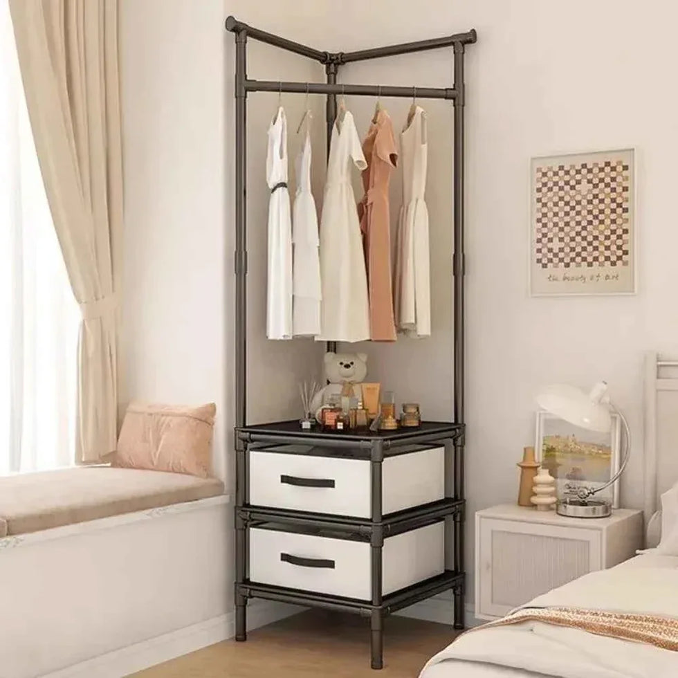 Bedroom Corner Clothes Rack - Multi-Layer Stand Hanger for Clothes and Coats Storage