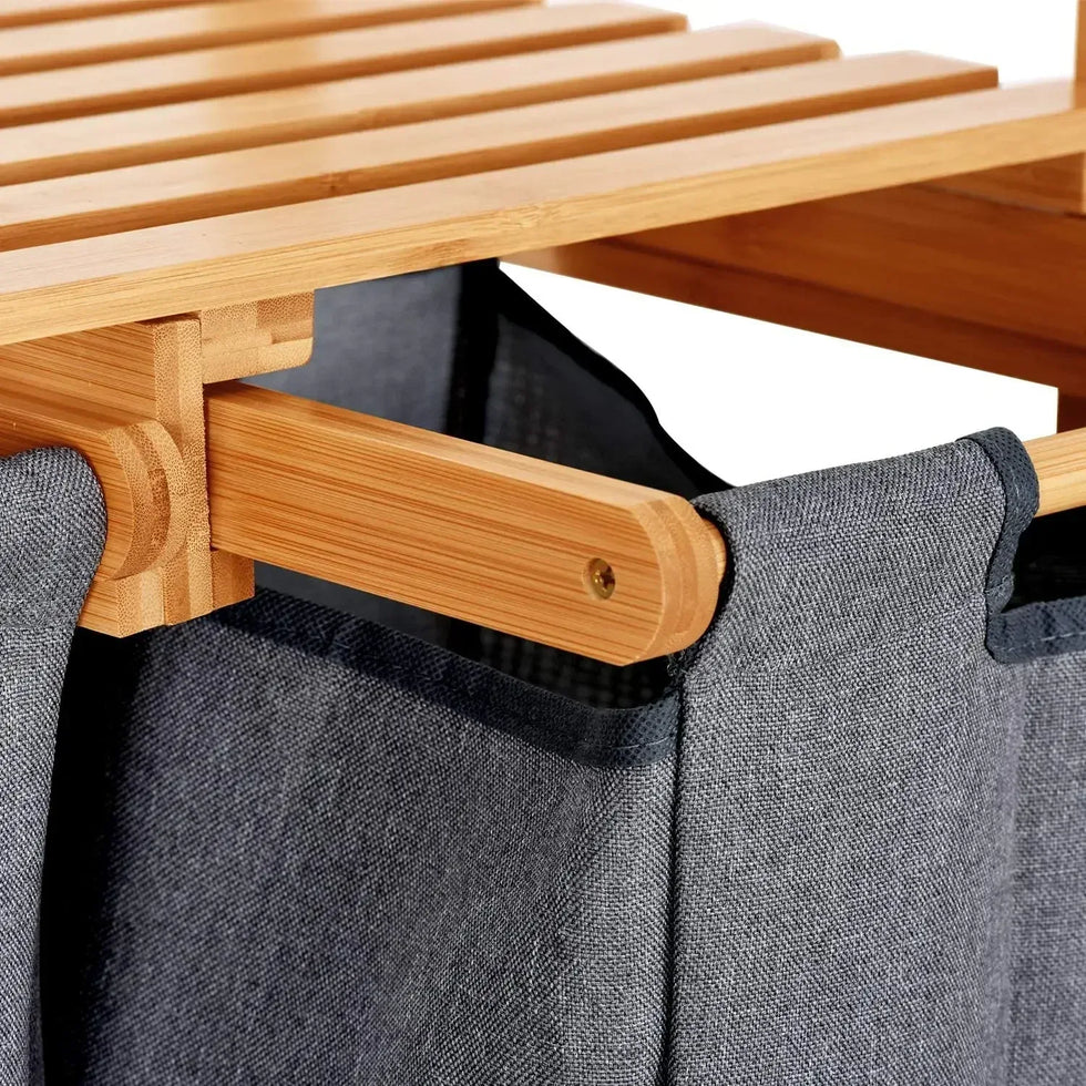 Bamboo Laundry Hamper with Dual Compartments & Removable Bags - Clarify.pk