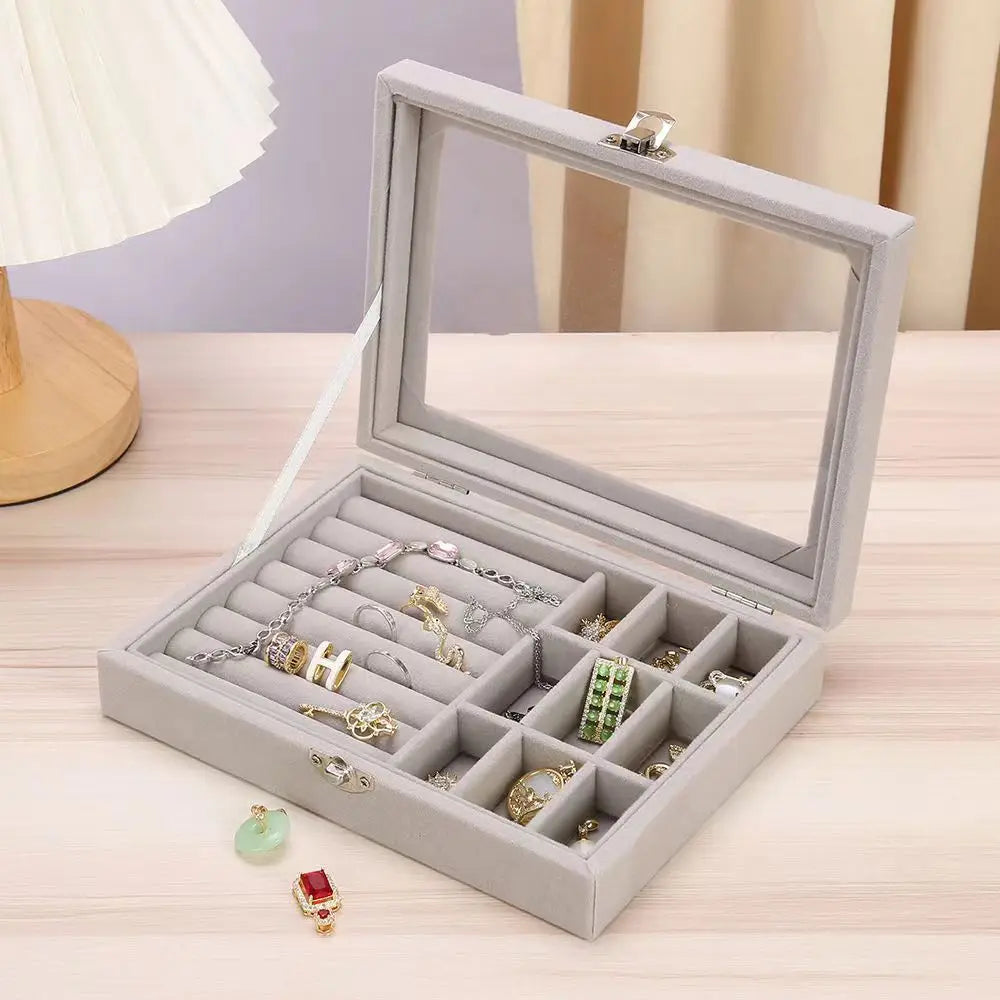 Thickened Velvet Jewelry Box - Dustproof Lockable Ring & Earring Organizer (Random color)