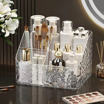 4-Compartment Acrylic Cosmetic Organizer – Transparent Storage Box - Clarify.pk