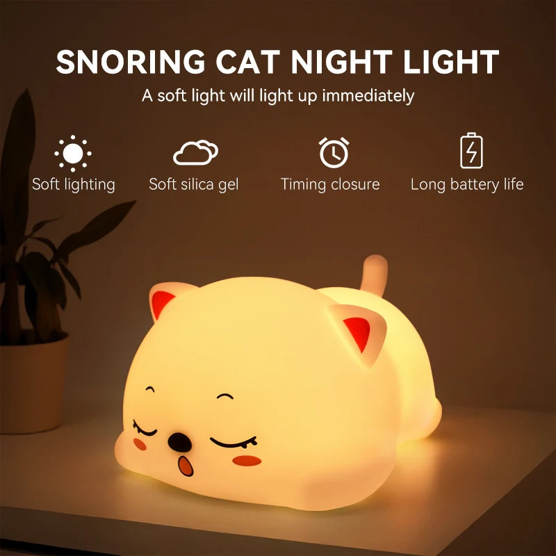 Snoring Cat Night Light,Touch-control Dimming,Charging & Timing ,Ideal for Home Decor,Perfect Gift Choice