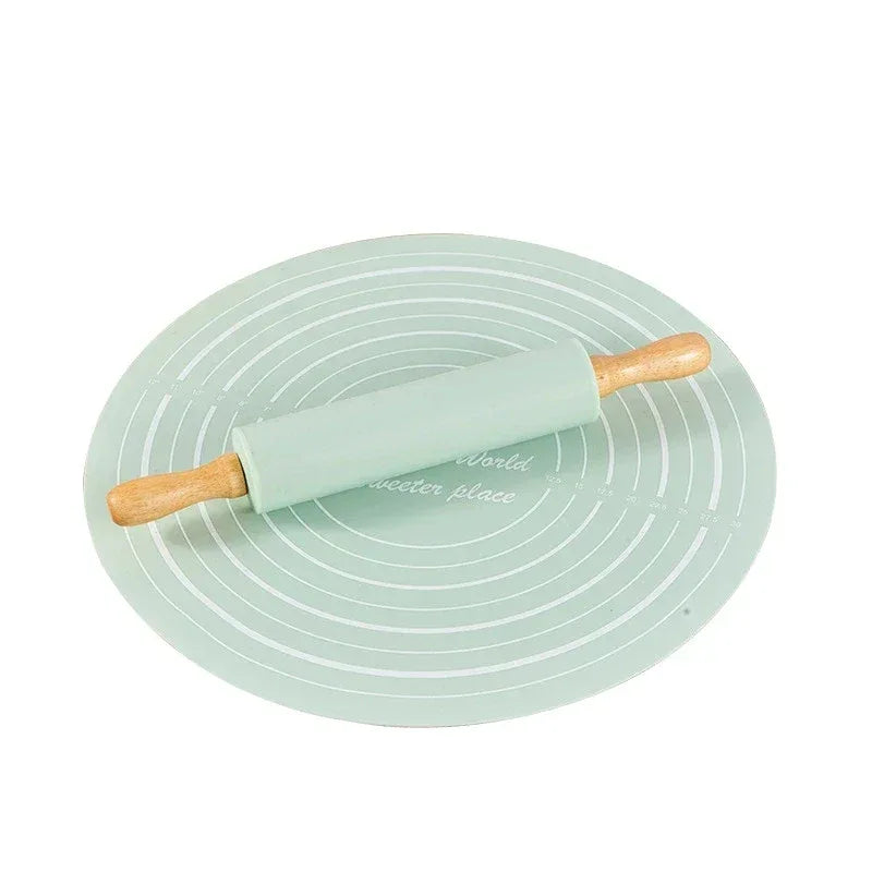 Wooden Rolling Silicone Pin & Baking Mat Set - Clarify.pk