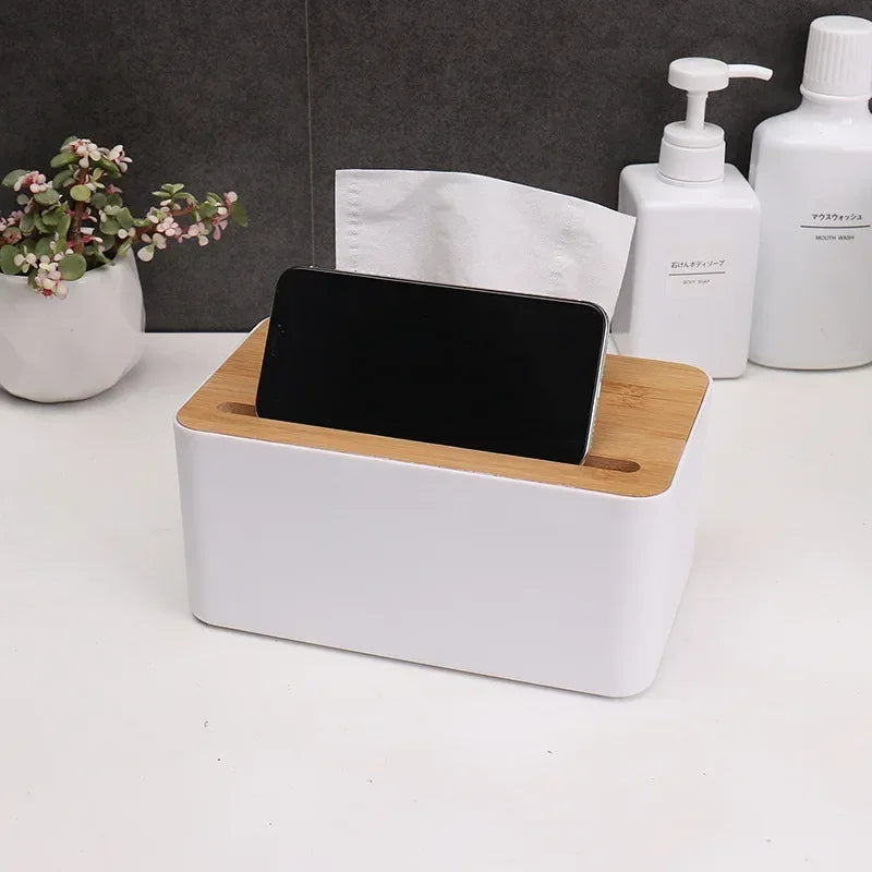 Japanese Bamboo & Wood Tissue Box – Multi-Functional Storage Organizer