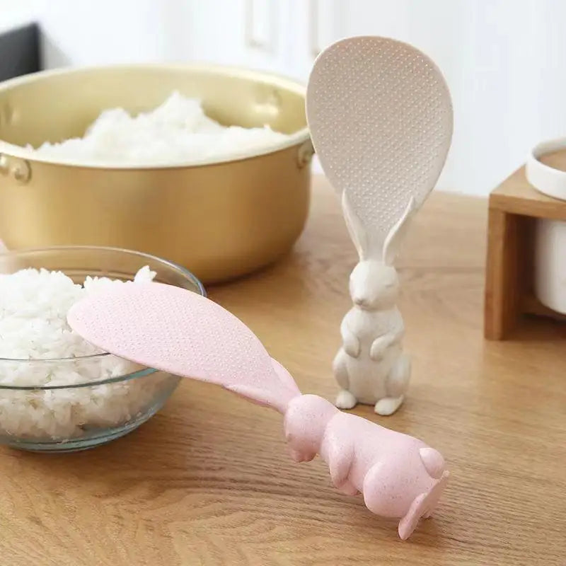Cartoon Rabbit Rice Spoon Kitchen Wheat Straw Tableware Upright Rice Spoon Household High Temperature Resistant Rice Spoon