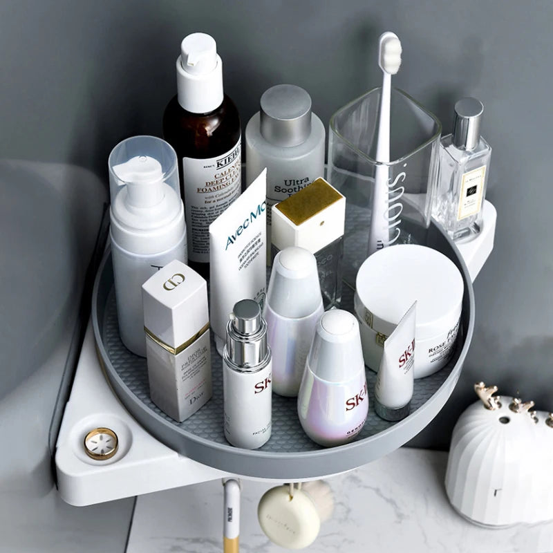 Wall Mounted Rotating Storage Rack Cosmetic Storage Bathroom Organizer For Kitchen Bathroom Accessories Plastic Container Shelf