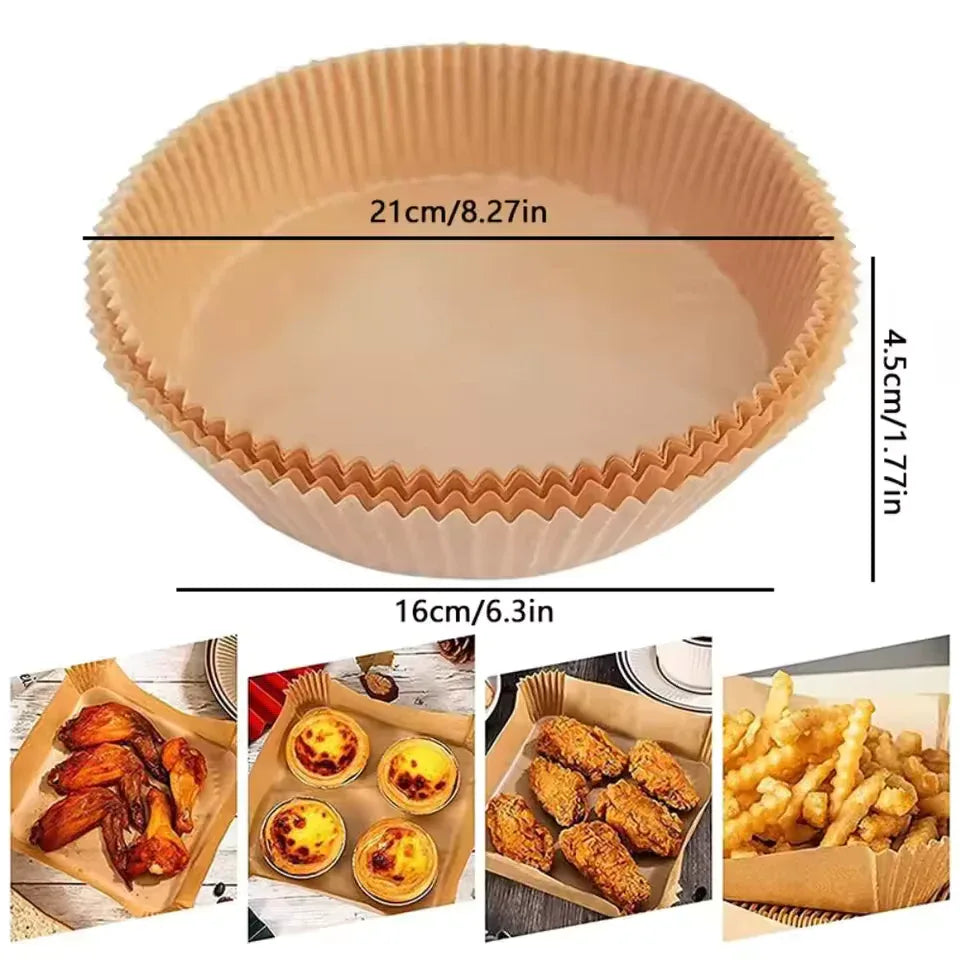 50 Pcs Air Fryer Baking Paper – Round Non-Stick Oil-Proof Liner
