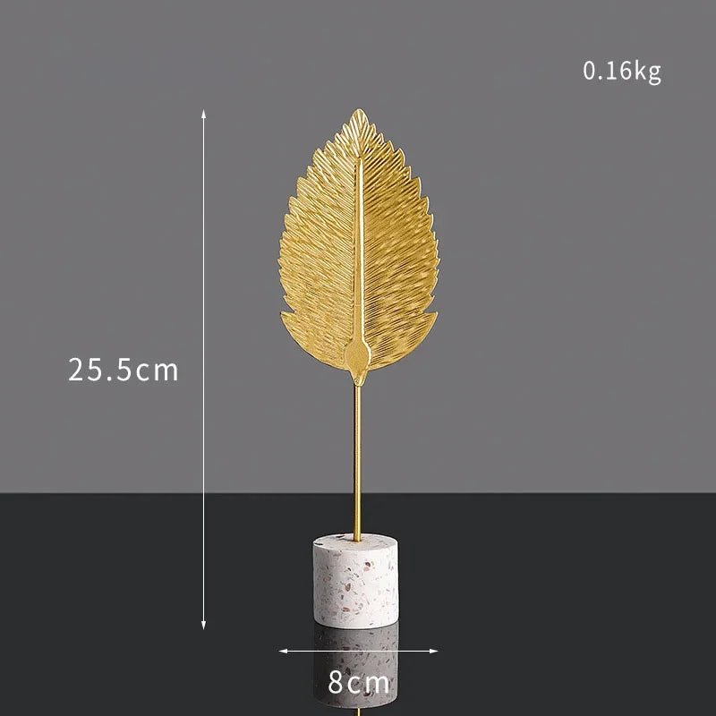 Golden Metal Leaf Desktop Decor - Luxury Home Ornament