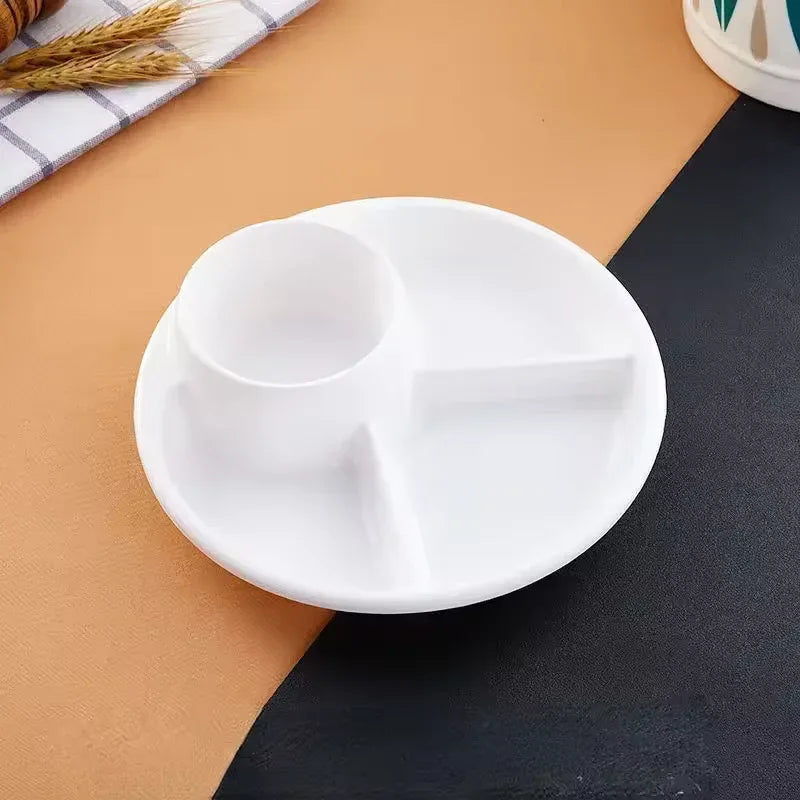 4 Compartment Round Dinner Plate with Fork & Spoon – Microwave Safe