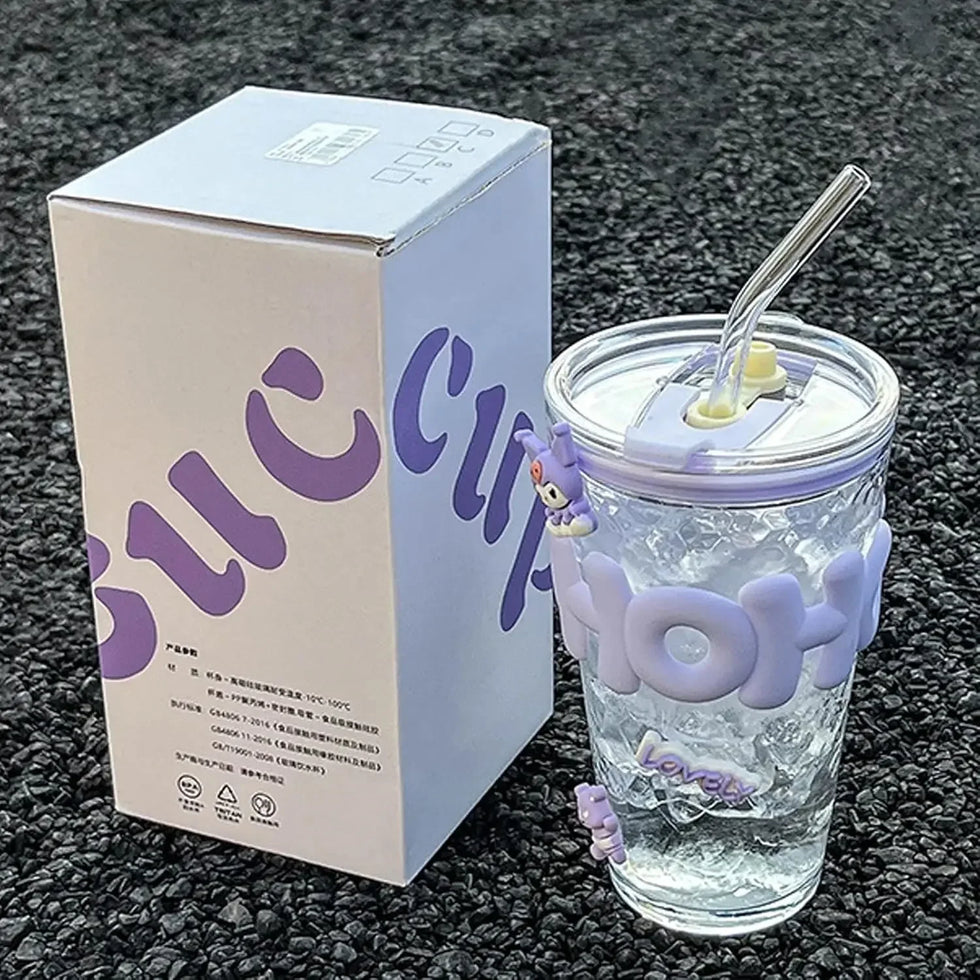OHO Glass Tumbler with Straw – Cute Reusable Cup (Random color)