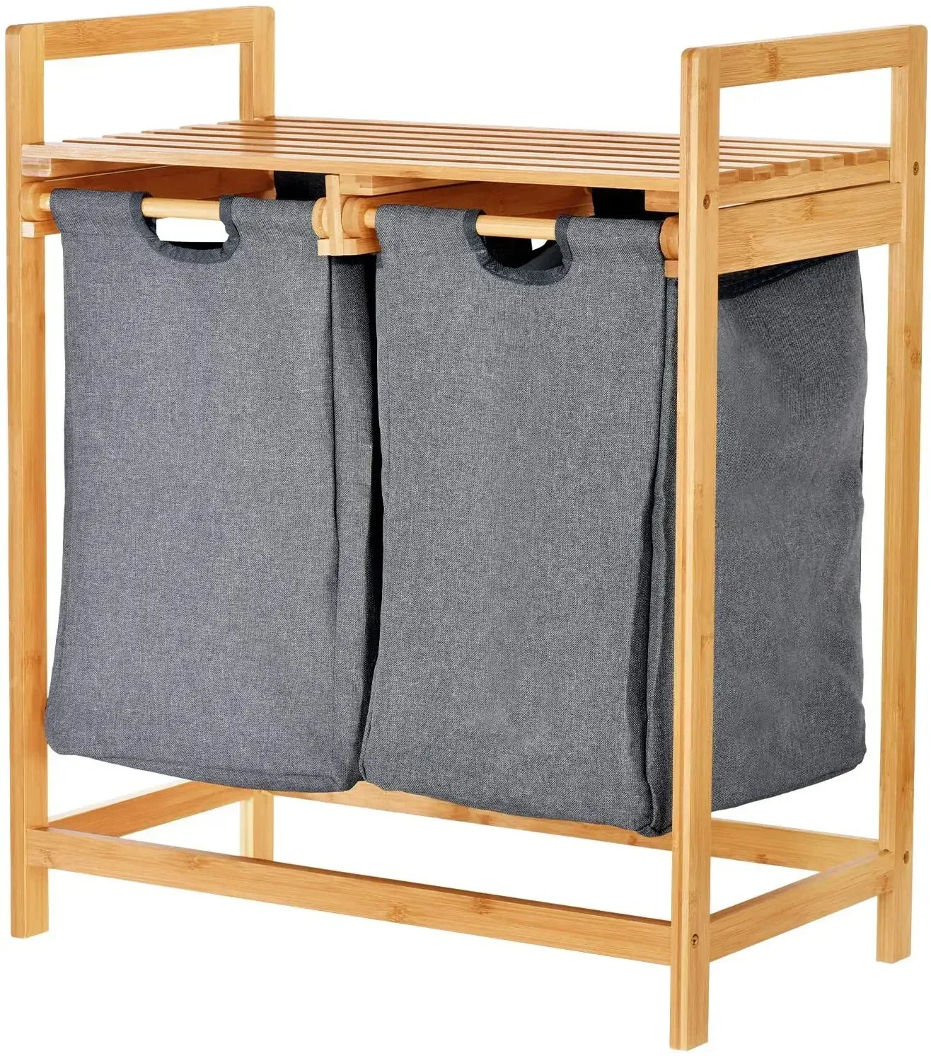 Bamboo Laundry Hamper with Dual Compartments & Removable Bags - Clarify.pk