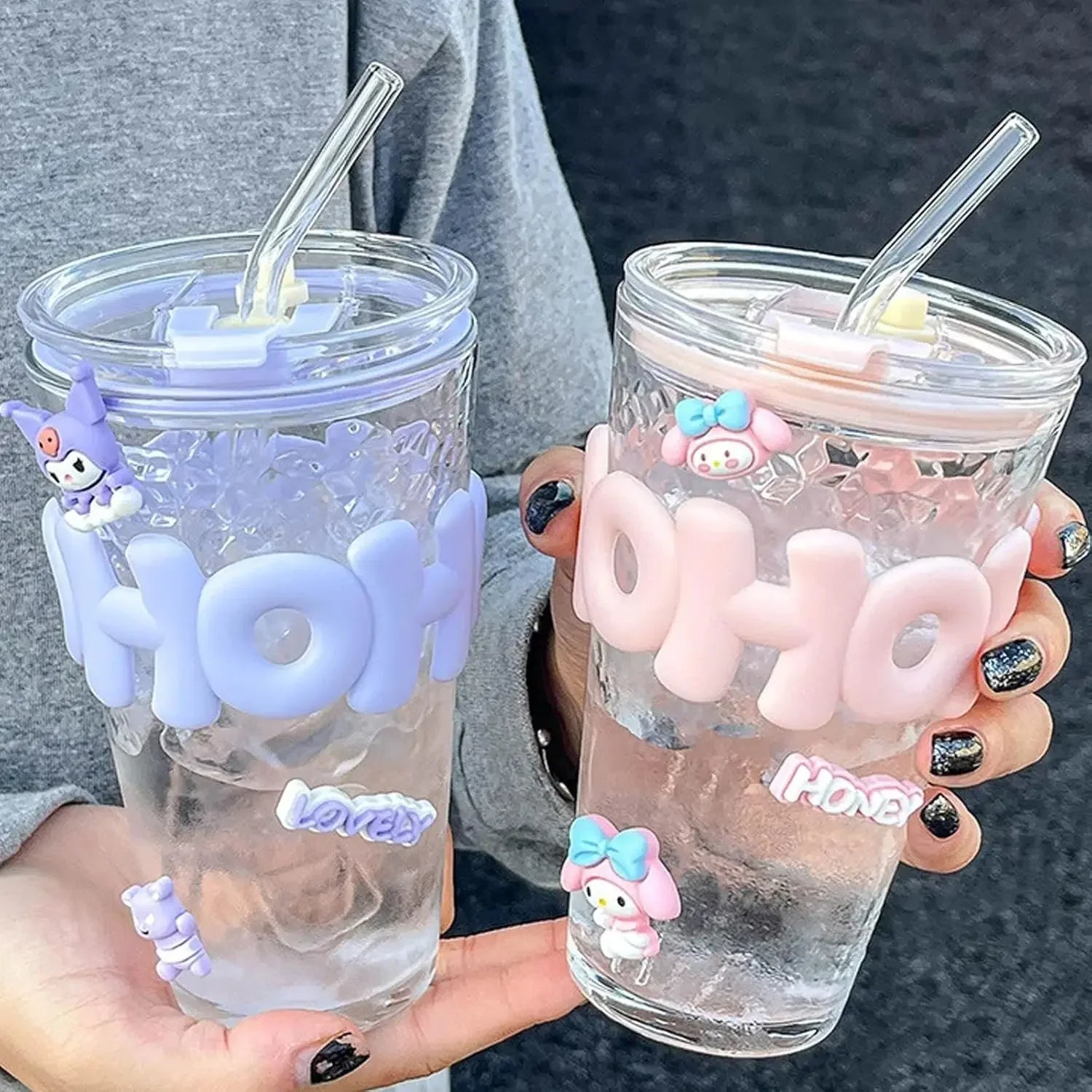 OHO Glass Tumbler with Straw – Cute Reusable Cup (Random color)