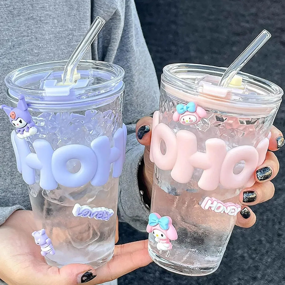 OHO Glass Tumbler with Straw – Cute Reusable Cup (Random color)