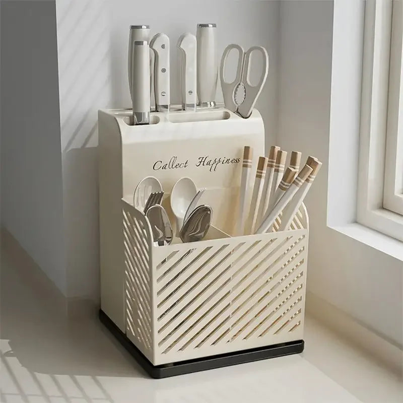 Kitchen Cutlery Holder – Utensil Organizer with Drain Tube