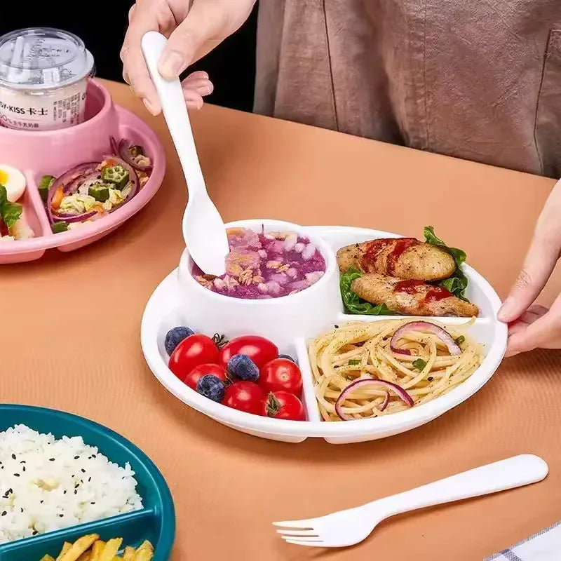 4 Compartment Round Dinner Plate with Fork & Spoon – Microwave Safe