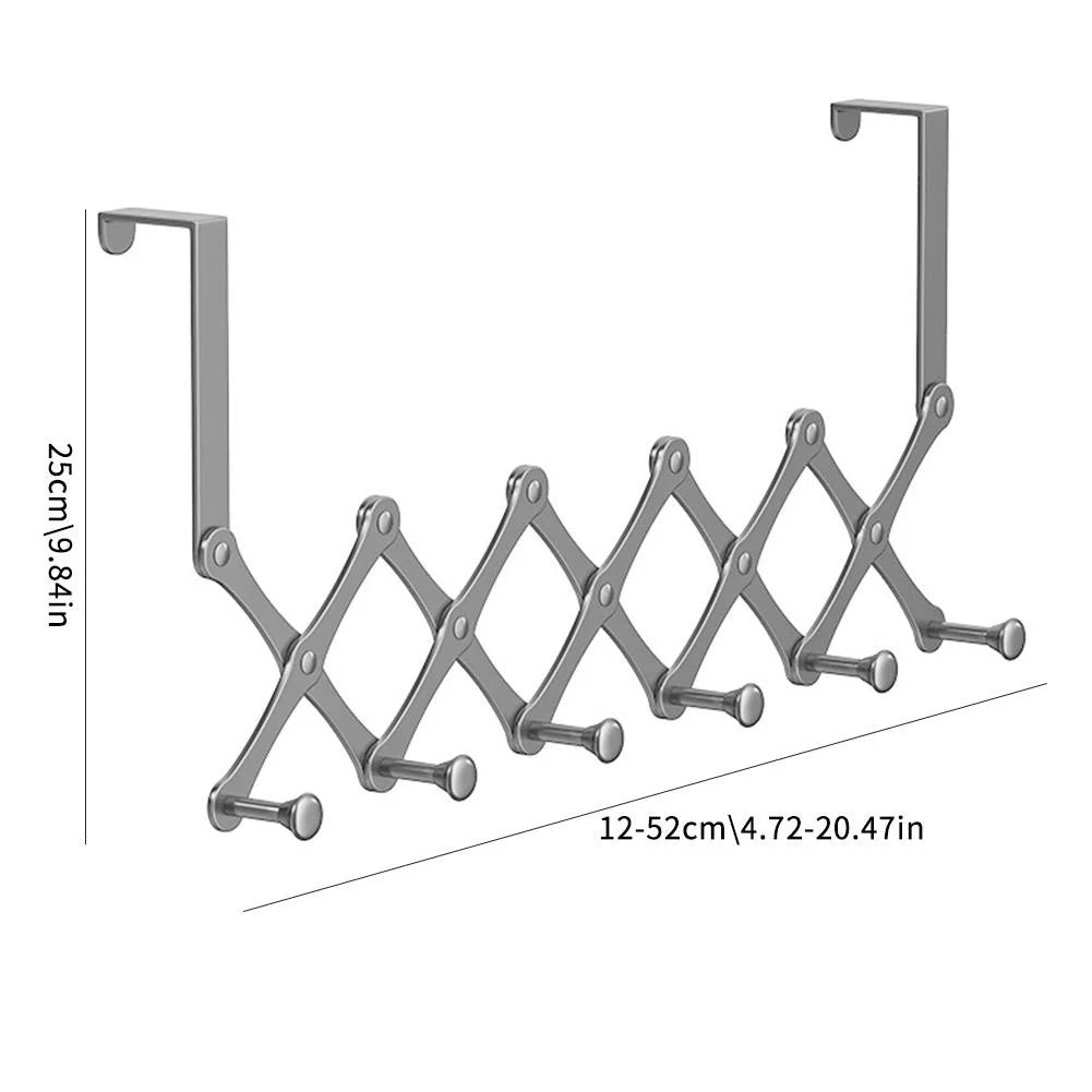 Retractable Over Door Hook Rack – 6 Hook No-Drill Organizer