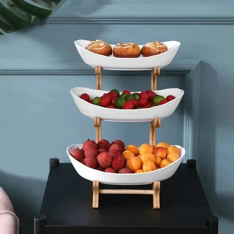 3-Layer Fruit & Snack Plate – Light Luxury Wooden Stand Dish (Random) - Clarify.pk