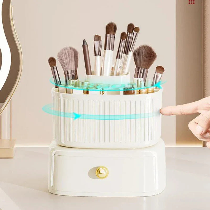 360° Rotating Makeup Brush Holder with Drawer – 5 Slot Organizer