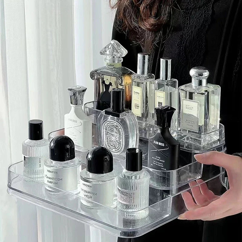 3-Tier Desktop Perfume Organizer and Tray - Luxury Cosmetic Storage Rack