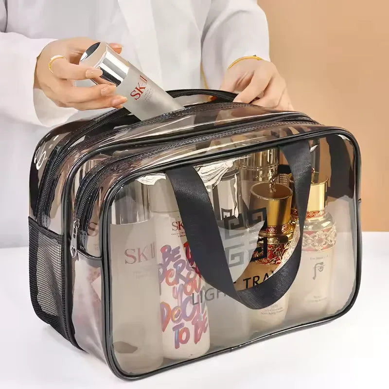 Double Layer Transparent Cosmetic Bag – Large Travel Makeup Organizer - Clarify.pk