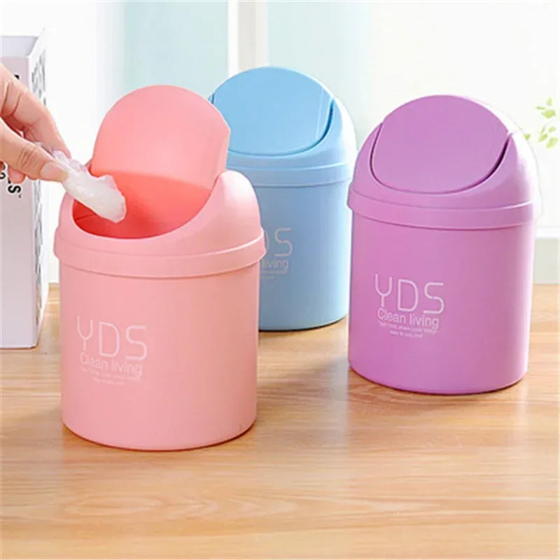 Mini Desktop Trash Can with Shake Cover – Plastic Dustbin for Home & Office