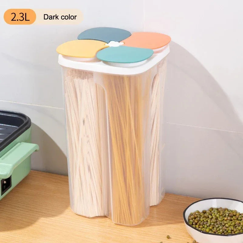 4 Grids Kitchen Cereal Storage Box – Airtight Food Container - Clarify.pk