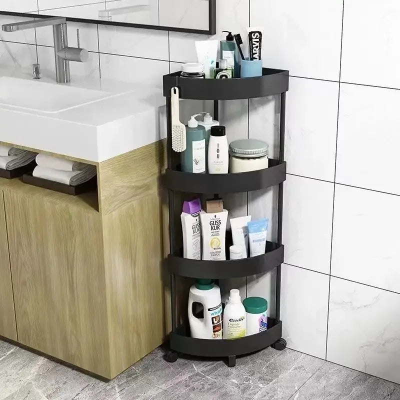 4-Layer Corner Bathroom Rack – Floor-to-Ceiling Triangle Storage Shelf - Clarify.pk