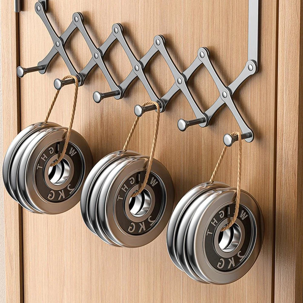 Retractable Over Door Hook Rack – 6 Hook No-Drill Organizer