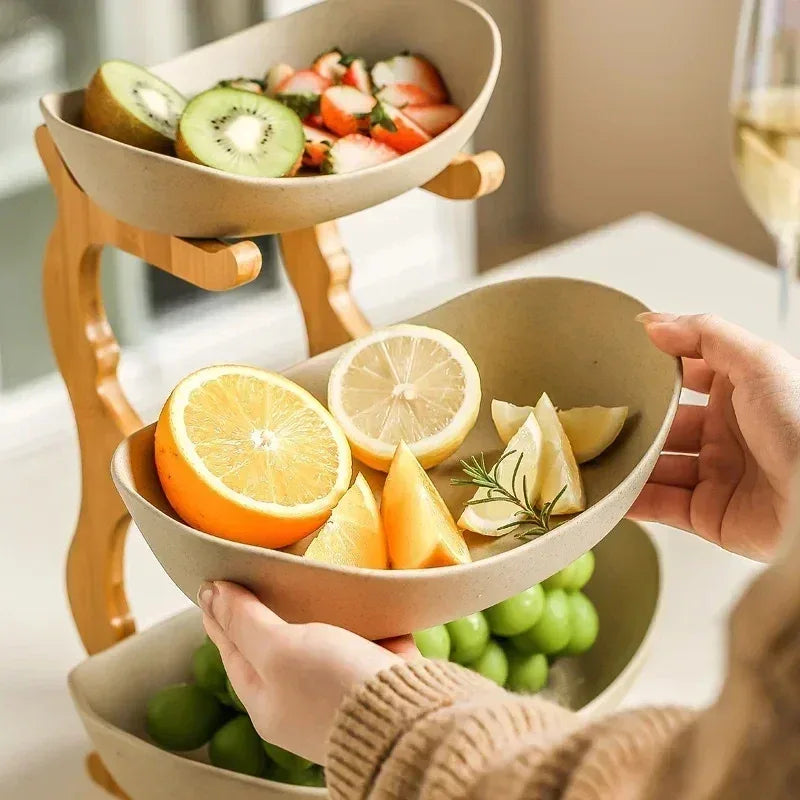 2-Layer Fruit & Snack Plate – Light Luxury Wooden Stand Dish (Random)