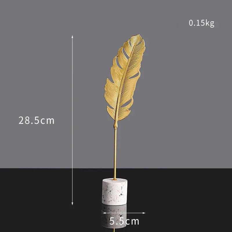Golden Metal Leaf Desktop Decor - Luxury Home Ornament