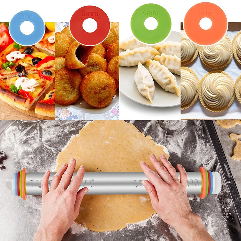 Adjustable Stainless Steel Rolling Pin with Thickness Rings