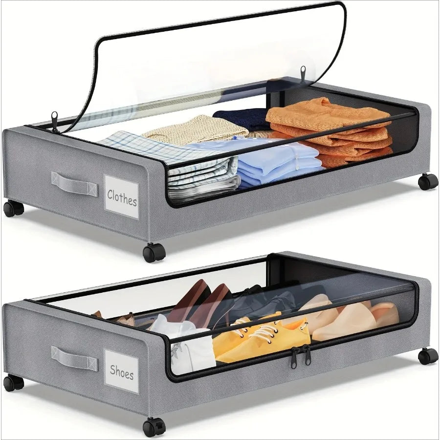 Space-Saving Under Bed Lockers Pull Out Storage with Wheels & Lids Fits Shoes Clothes Ideal for Dorm Bedrooms Storage Box