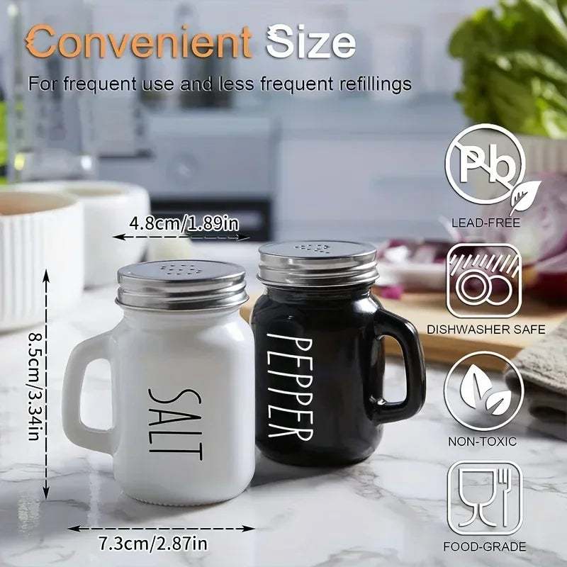 Black & White Salt & Pepper Shaker Set – 2pcs Glass