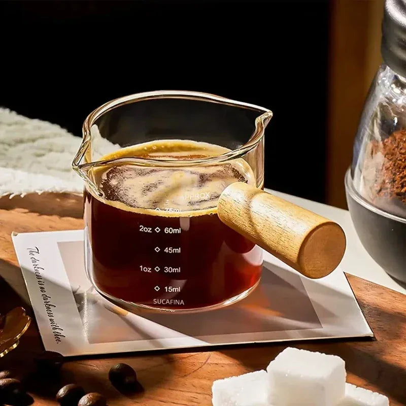 Glass Measuring Cup with Wood Handle – Espresso Measuring Cup