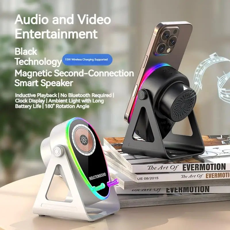 With Wireless Fast Charging Speaker Portable Multi-functional Bluetooth5.3 Phone Holder RGB Lights HIFI Sound Music Player gifts