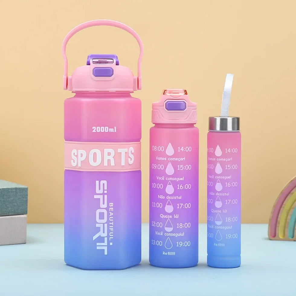 3-Piece Sports Water Bottle Set – Large Capacity Leak-Proof (Random) - Clarify.pk