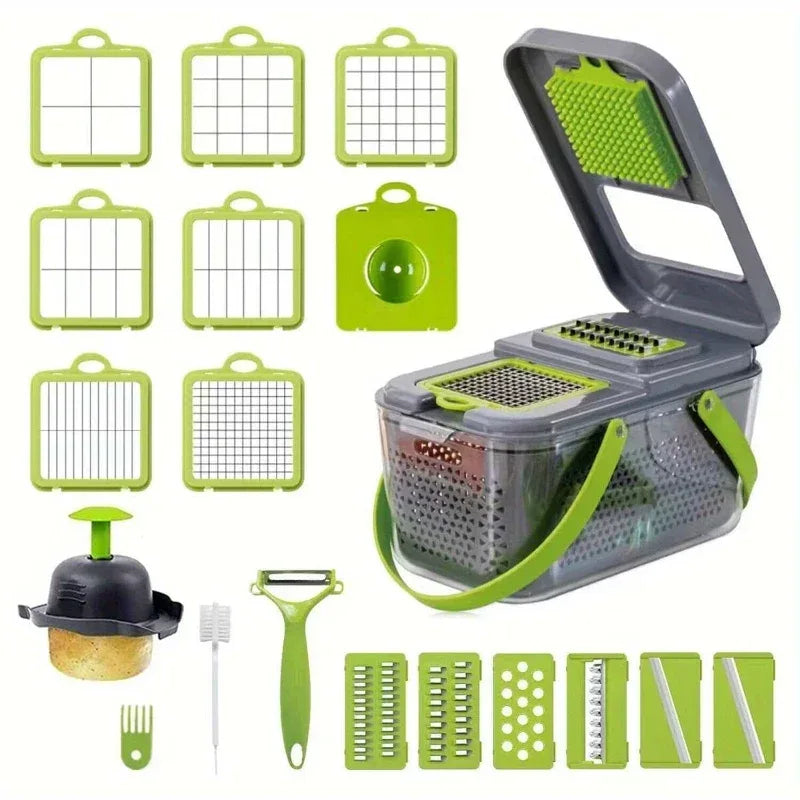 22-in-1 Vegetable Cutter with Container – Multi-Functional Food Chopper & Grater