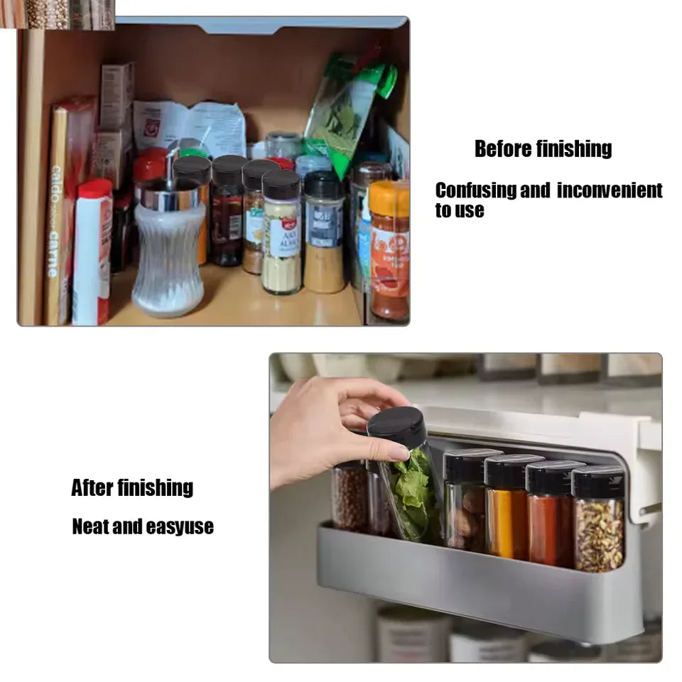 Undershelf Spice Organizer with 6 Bottles – Space-Saving Kitchen Rack - Clarify.pk
