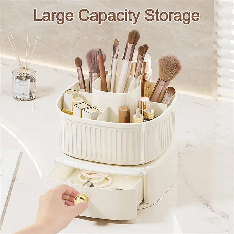 360° Rotating Makeup Brush Holder with Drawer – 5 Slot Organizer - Clarify.pk
