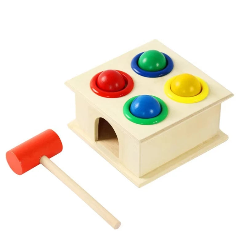 Montessori Wooden Hammering Ball Game Knocks Baby Toys 1 to 2 Years Board Puzzle Game Early Educational Toddler Toys Kids Gift