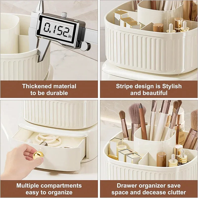 360° Rotating Makeup Brush Holder with Drawer – 5 Slot Organizer