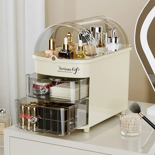 Large Capacity Cosmetics Storage Box with Dust Cover