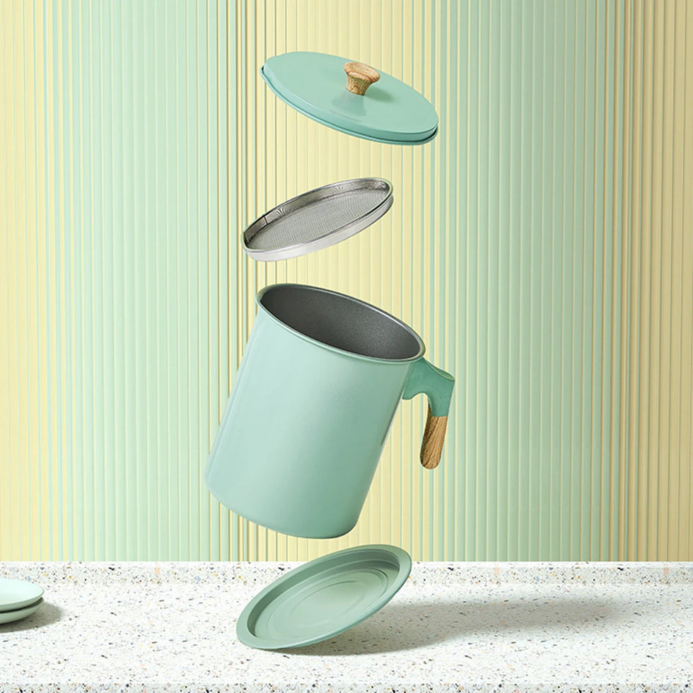 1PC Bacon Grease Container With Strainer 1.4l Stainless Steel Oil Filter Pot Cooking Oil Storage Pot With Strainer