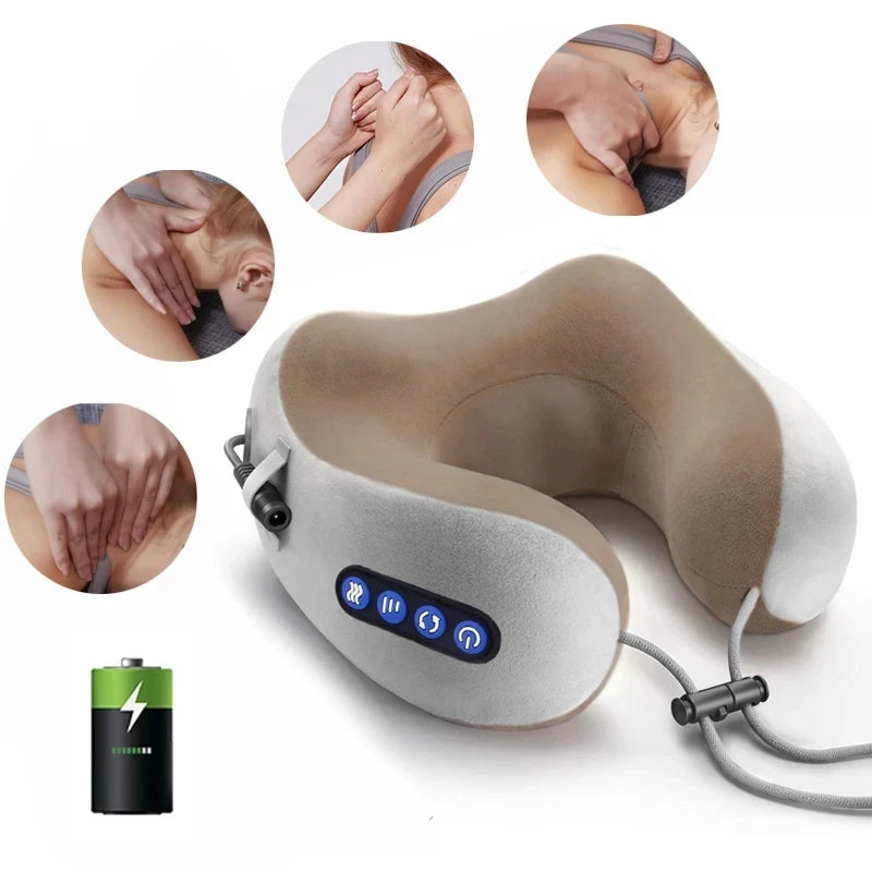 Electric Heated Travel Neck Pillow – Pain Relief Massager