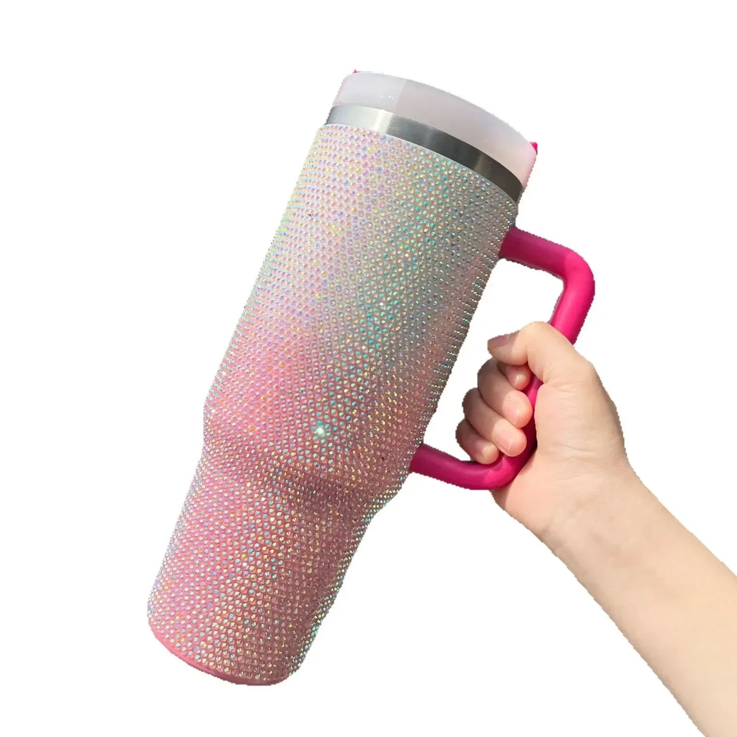 ہینڈل کے ساتھ 40oz Rhinestone ڈبل شیڈ ٹمبلر (بے ترتیب رنگ)