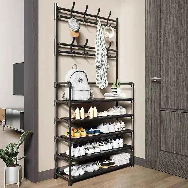 5 Layer Living Room Shoe Rack Multi-Layer Storage Shelf DIY Clothes Hanger Simple Floor-Standing Organizer - Clarify.pk